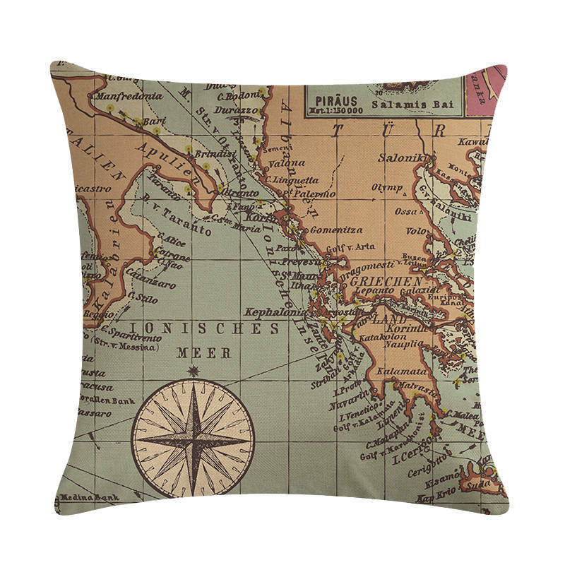 18" Throw Pillow Case Cushion Cover Home Decor Vintage World Map Pattern Cojines Madigas